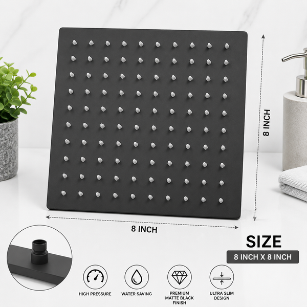 Over Head Shower | Slim Square Shower Head in 8 inch x 8 inch