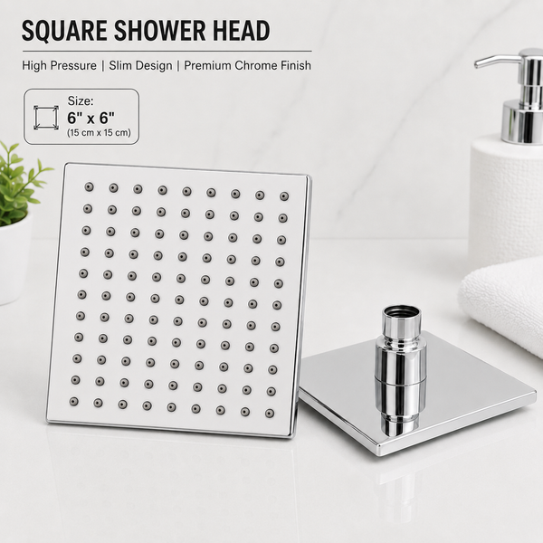 Over Head Shower | Square Slim Shower Head in 6 inch x 6 inch