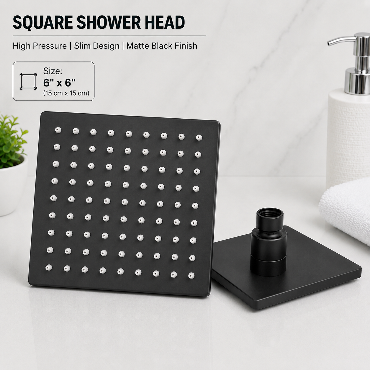 Over Head Shower | Square Slim Shower Head in 6 inch x 6 inch
