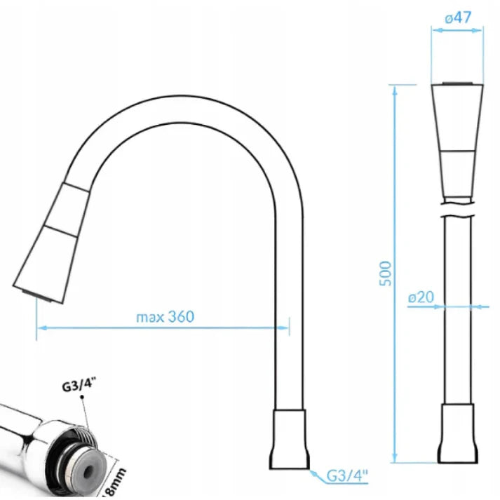 360° Flexible Rubber Neck for Kitchen and Bathroom Faucets | Dual Function Sprayer