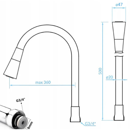 360° Flexible Rubber Neck for Kitchen and Bathroom Faucets | Dual Function Sprayer